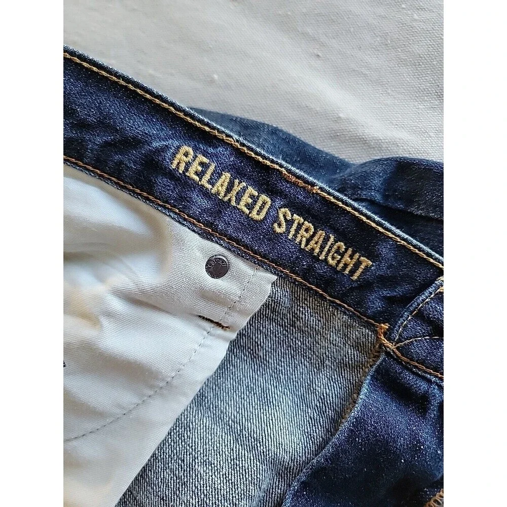 American Eagle Relaxed Straight Jeans Mens 44x34 Dark Wash‎ Blue Cotton Denim